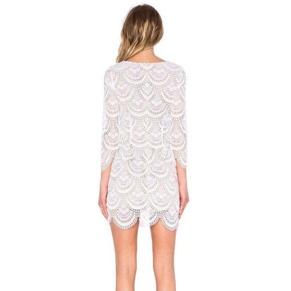 For Love and Lemons Rosalita Mini Dress Lace Scallop Hem Keyhole Fitted Bridal S - Picture 5 of 13